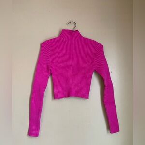 Zara Ribbed Crop Mock Neck Sweater in  Fuchsia Pink Size small Valentine’s